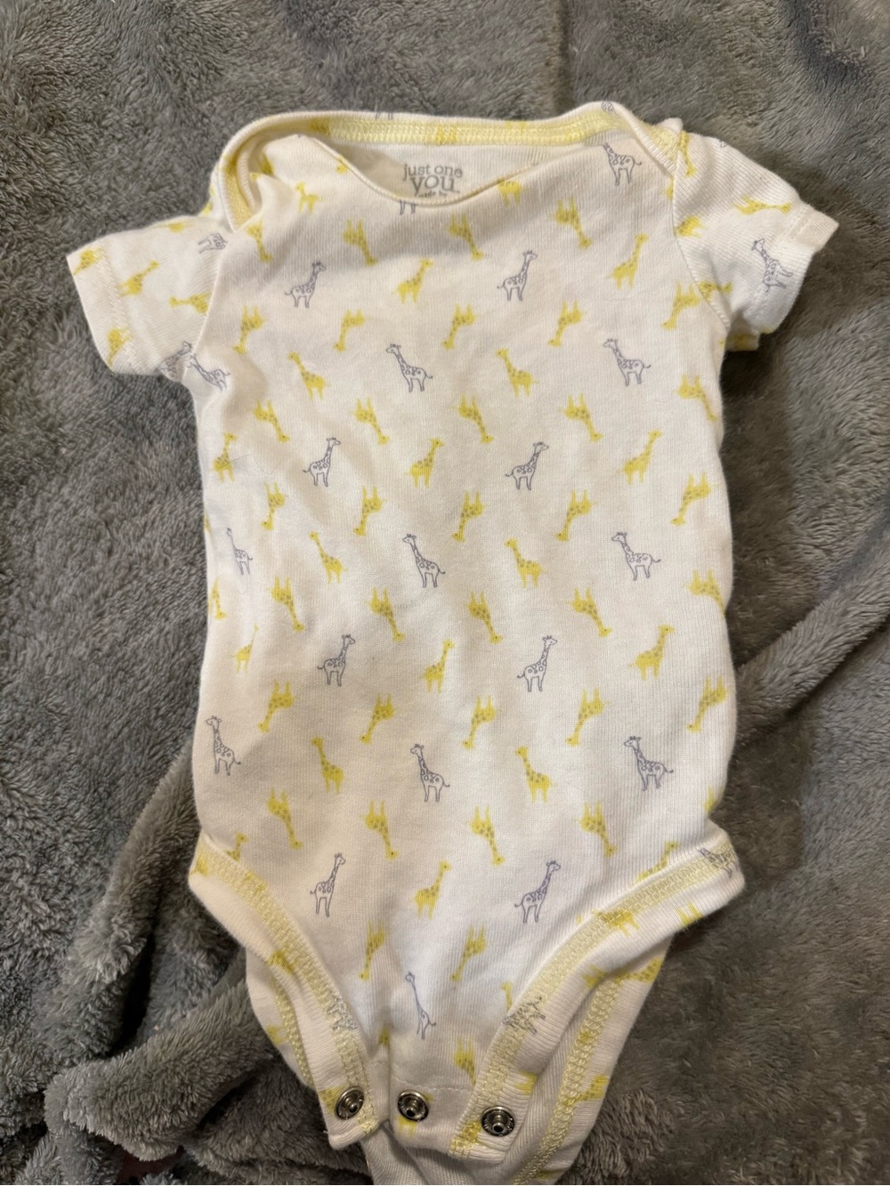 Just One You by Carter's White Baby One-Piece with Yellow & Gray Giraffe Print